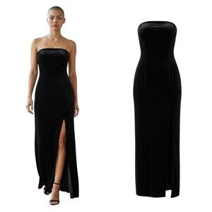 Miscreants Black Velvet Strapless Maxi Dress Slit UK 6 US 2